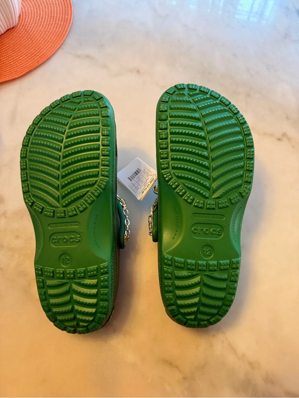CROCS Men's Green Glitter Clogs with Charm Chain